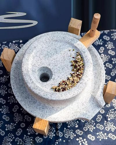 YKMYXZ, Manual Grain Grinder Stone Paste Mill Machine with Wooden Handle, Natural Stone Hand Mill Easy to Clean(30 x 40 cm (11 3/4 x 15 3/4))