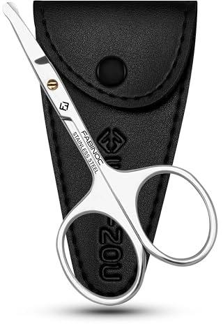 FABINOC Nose Hair Scissors for Men & Mustache Scissors with Round Tip – Professional Eyebrow Scissors for Safe Facial Hair Grooming and Trimming (Nose-Straight)