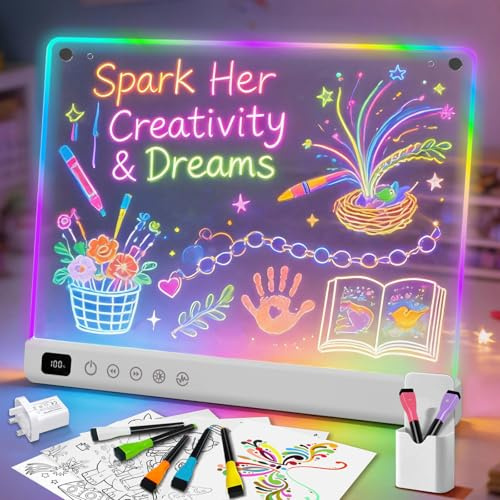 Solorage 16“ Rechargeable Led Drawing Board for Kids with 13 Light Effects, Portable Glow Doodle Board Toys for Girls Boys Age 4-8, Creative Arts and Crafts Gift with Foldable Stand