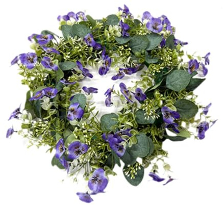 perfk Couronnes de Porte d'entrée en Fleurs Artificielles, Couronne à Suspendre Décorative, pour L'intérieur et L'extérieur, pour Le Printemps et Les Fêtes, Couronne d'orchidées Violettes