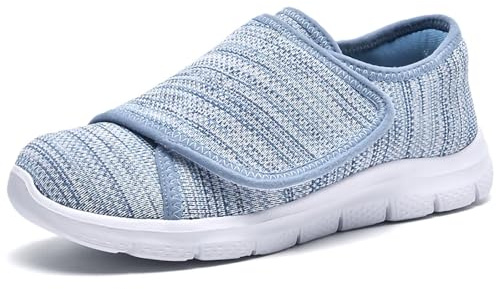 CHDDHX Scarpe Diabetiche Donna Pianta Larga Traspirante Ortopediche Pantofole Anziani Comode Ciabatte Regolabili Senza Lacci Scarpe da Passeggio Blu Chiaro Taglia 40