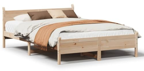 QJBSAVVA Massivholzbett 140x190 cm Kiefernholz Bettgestell mit Lattenrost Holz Bett Natur Holzbett mit Kopfteil Doppelbett für Schlafzimmer Jugendzimmer ohne Matratze