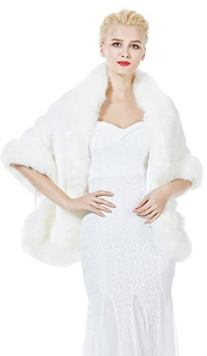BEAUTELICATE Kunstpelz Schal Stola Damen Winter Für Frauen Hochzeit Braut Abend Brautschal Brautstola, Elfenbein, 175CM