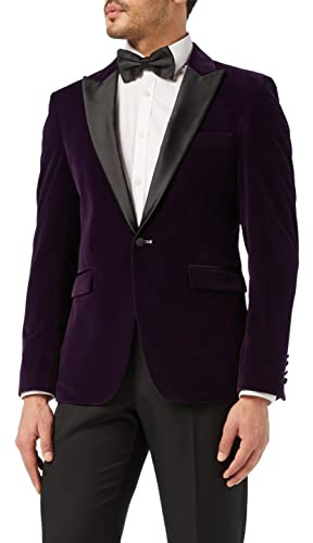 Mens Velvet Tuxedo Dinner Jacket Retro Smoking Coat Formal Tailored Fit Blazer[BLZ-Dinner-Ricky-Purple,Purple,Chest UK 50 EU 60]