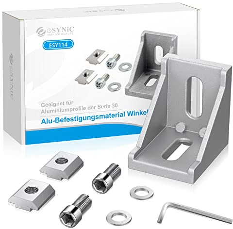 eSynic Pack of 10 Angle Mounting Mounting Material 30 x 30 Nut 8 Grid Struts Aluminium Profile
