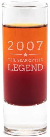 Dust and Things Engraved Tall Shot Glass - 2007 Year of The Legend Design - 18th Birthday Gifts for Boys - 2oz Shooter