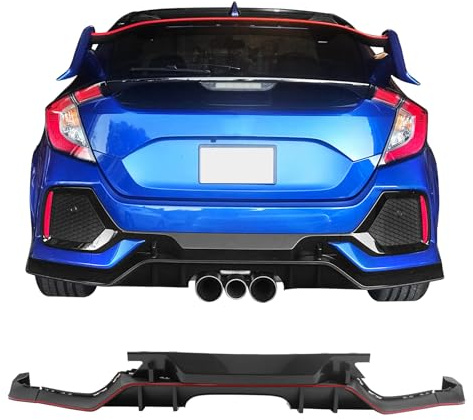 IKON MOTORSPORTS Rear Bumper Diffuser Coversion Kit Compatible with 2017-2021 Honda Civic Hatchback, Rear Bumper Lip TR Black PP 10th Gen Air Dam Protection Body Kits