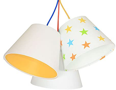 Licht-Erlebnisse Kinderzimmerlampe Jungen Mädchen Weiß Bunt Sterne 3-flammig dekorativ SAMY Pendelleuchte Stoff
