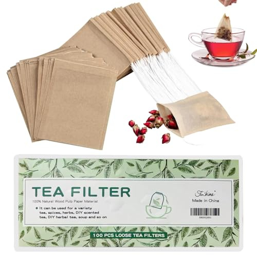 100Pcs Disposable Tea Bags for Loose Leaf Tea, 100% Natural Wood Pulp Paper Material, Empty Unbleached Filter Bags with Drawstring