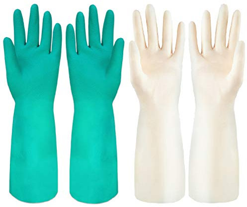 Discoball 2 Pairs Rubber Gloves with Flocked Lining for Kitchen Cleaning, Gardening, Household Duties, Latex Free Reusable Gloves