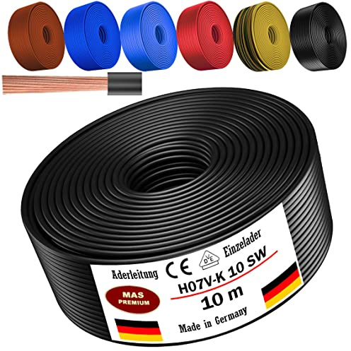 De 5 à 100 m - Câble H07 V-K - 10 mm² - Noir, marron, bleu foncé, jaune vert, bleu clair ou rouge - Flexible - Noir - 10 m
