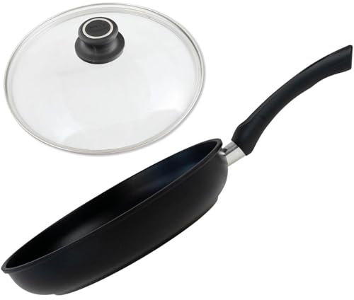 BAF Bratpfanne 28 cm mit Glasdeckel - leichte Aluminium-Antihaft Pfanne, antihaftbeschichtet - 5,5 cm Randhöhe - für Gas & Elektro - nicht induktionsgeeignet
