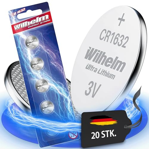 Wilhelm CR1632 Lithium Knopfzellen 3V 140 mAh, ø16x3,2 mm – 20 Stück
