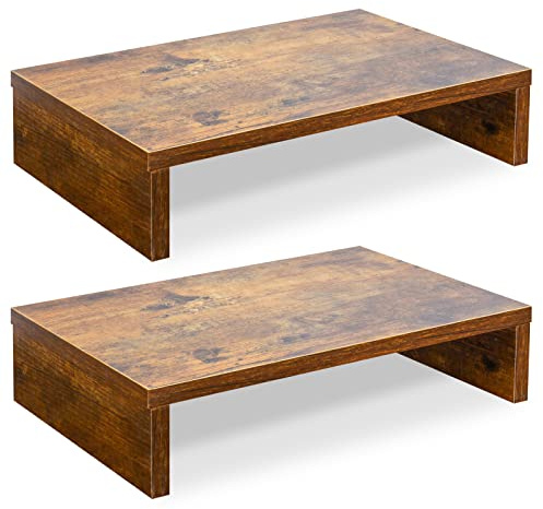 TEAMIX Monitor Riser - 2 Pack, Rustic Brown Wood Adjustable Stand for 2 Monitors/Laptop/PC