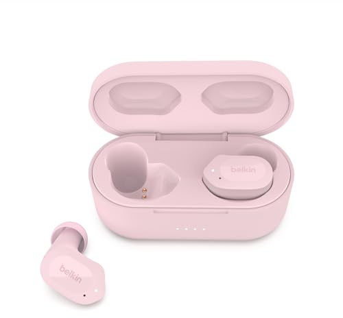 Belkin SOUNDFORM Play True Wireless In-Ear-Kopfhörer, Kopfhörer kabellos, 3 EQ-Voreinstellungen, schweiß- und spritzwasserfest, 38 Std. Betrieb für iPhone, Galaxy, Pixel usw. – Rosa, AUC005, One Size