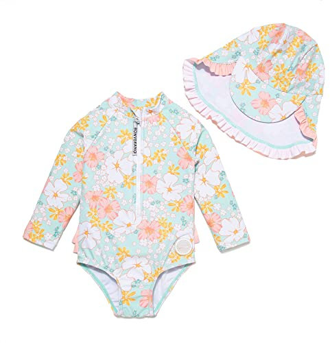 BONVERANO Bañador de una Pieza de Manga Larga para bebé niña protección UV 50+ (Blanco-Margarita,24-36meses…
