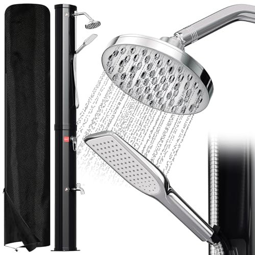 Ansobea Doccia solare da giardino, 40 litri, con cappuccio protettivo e doccetta manuale, soffione orientabile di 180°, doccia a piedi integrata, max. 60 °C, senza collegamento di alimentazione