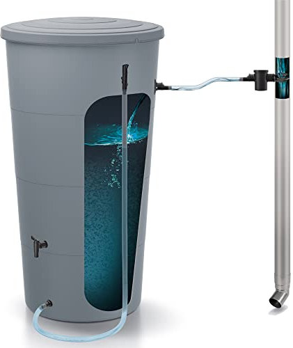 Prosperplast Barril de Agua de Lluvia 200l Smooth de plastico en Color Gris Claro 60 x 60 x 106.6 cm + Set de Accesorios