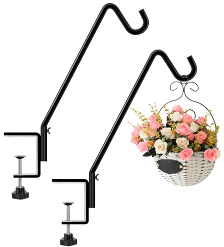 FEED GARDEN, Deckhaken aus massivem Stahl, 35,6 cm, für Vogelfutterspender, Laternen, Blumenkörbe, Drahtkörbe für Suet-Futter, mit Klemme, Schwarz, 2 Stück