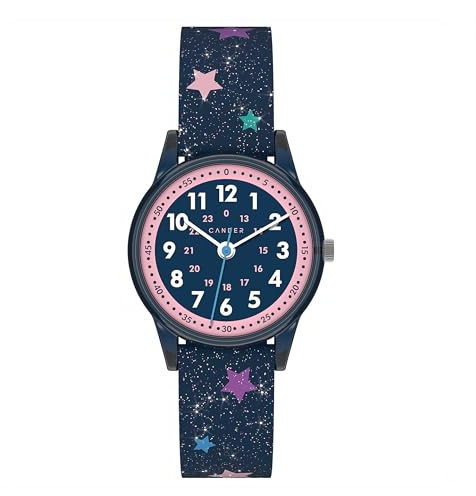 Cander Berlin MNA 4030 Q Orologio da polso per bambini, orologio da polso per ragazze, 3 ATM, impermeabile, orologio di apprendimento analogico con glitter e stelle per bambini di ricambio
