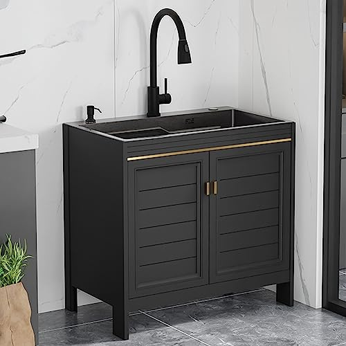Mobile Lavanderia con Lavatoio,Lavandino da Esterno,Lavello in Acciaio Inox 1 Vasca Autoportante con Rubinetto,Kitchen Sinks,Lavabo con Mobile portaoggetti per Cucina Interno Esterna da Giardino ( Col