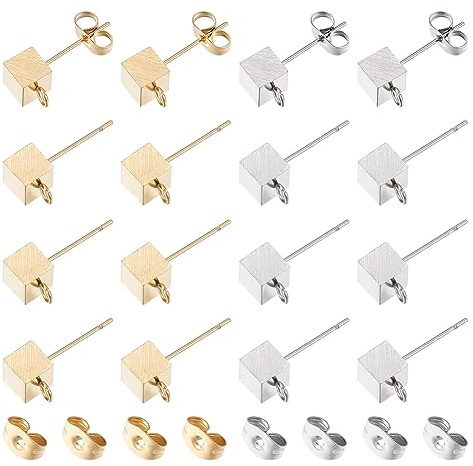 UNICRAFTALE 40 pieza 2 colores 8in 304 cubos de Acero Inoxidable Pendientes de Tuerca Hipoalergénicos Dorados Pendientes de Tuerca con Lazo Mariposa Pendientes para Hacer Joyas