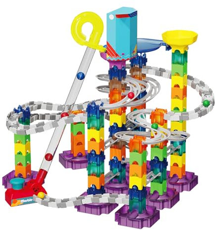 Murmelbahn Kugelbahn ab 3 Jahre, 202Pcs Marble Rush, STEM Spielzeug für Jungen und Mädchen, Pädagogische Konstruktion Labyrinth-Block Spielzeug-Set für Kinder und Eltern-Kind-Spiel