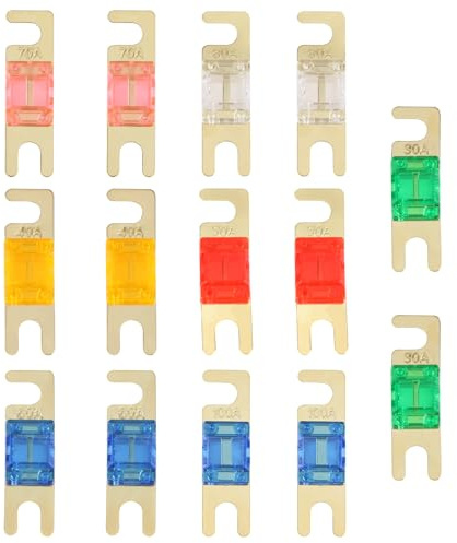 14PCS Midi Fuse Set 30-100Amp 32V, Mega Bolt-on for Marine, Electric Hybrid Vehicles, DC Motor, Car Audio, Trucks
