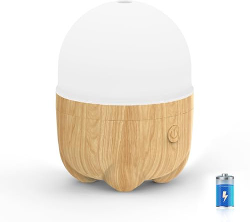 SEEDSEEL Diffusore di oli essenziali, 150 ml, ricaricabile a batteria, portatile, senza fili, per aromaterapia, con 7 luci LED che cambiano colore (legno giallo)
