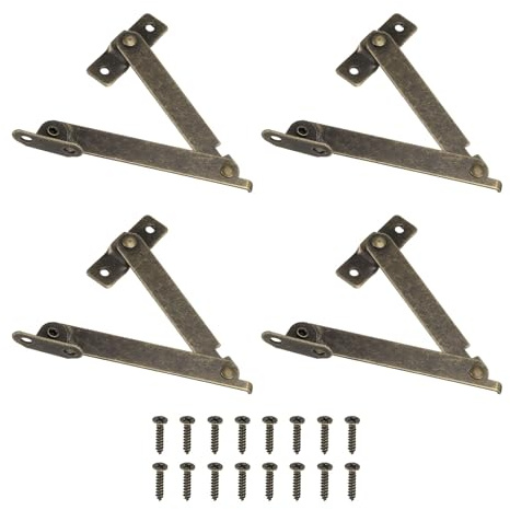 QUARKZMAN 4Pcs Charnières de Support de Couvercle Pliable Bronze | Longueur Pliée 83mm, Charnière de Maintien de Couvercle avec 16Pcs Vis Pour Meubles, Plaque Largeur 11mm