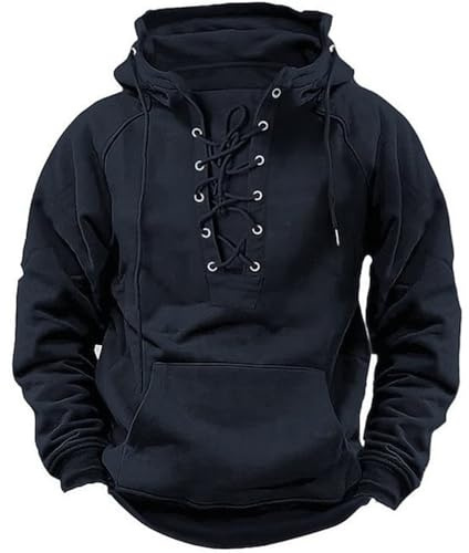 Rrongwn Sudadera con capucha medieval para hombre, steampunk, sudadera gótica, vintage, corte regular, camisa de ocio, chaqueta tradicional con cordones, chaqueta informal a prueba de viento para