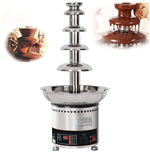 Splind Fuente De Chocolate Comercial, 4/5/6/7 Niveles, Olla para Derretir Salsa De Acero Inoxidable, Máquina De Fondue para Calentar Chocolate, Calentador De Salsa para Fiestas, Re,5 Tier