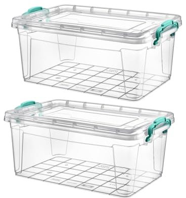Best House | Small Plastic Storage Box with Clips & Lids | Size 2L (L:26cm W:17cm H:8cm)| Set of 2 | Flat Shape |Stackable Clear Multipurpose Home Office Kitchen Tools Crafts Bits N Pcs-2 Litres