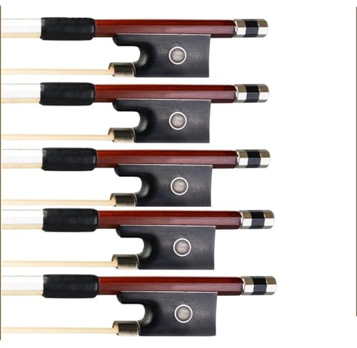 Professioneller Geigenbogen 5 Stück/1 Satz Violinbogen 4/4-1/8 Achteckiger Brasilianischer Holzbogen Ebenholzbogen Rundes Auge Mit Weißem Pferdehaar Eingelegt(3/4)