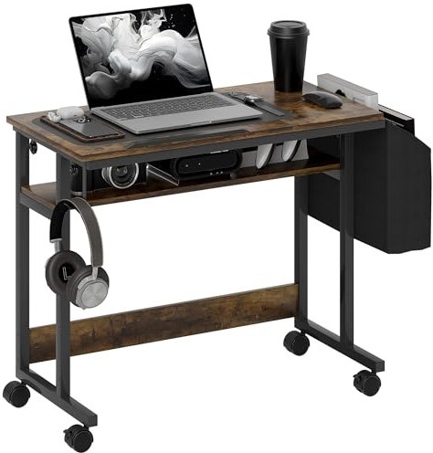 HOMCOM Laptoptisch, Höhenverstellbar Stehpult mit Rollen, neigbar Plattform und Aufbewahrungstasche, mobiler 92 x 40 cm Stehtisch für Arbeitszimmer, Büro, Rustikales Braun