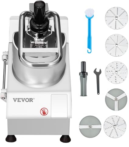 VEVOR Multifunktionell matberedare, 2 matningshål, livsmedelsklassad grönsakshackare i rostfritt stål, 750 W, med 6 avtagbara blad, kvarn och skärmaskin, för grönsaker, frukt