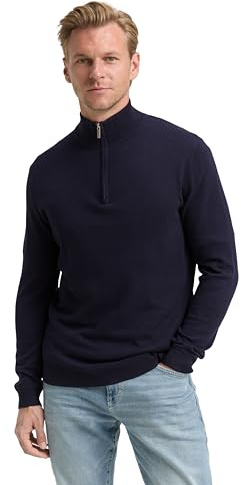 Tom Tailor Herr 1048018 Troyer stickad tröja med kashmirinnehåll (1-pack), 13160 - Stickad marinblå smälter, XXL
