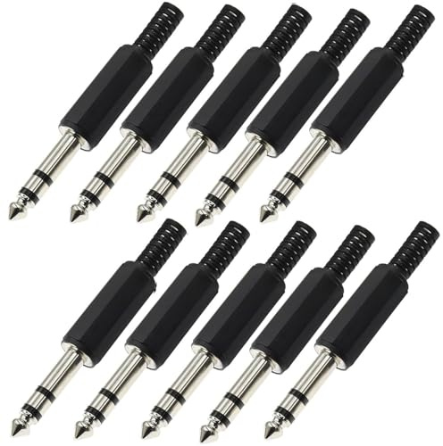 VISSQH 10 stück 6,35mm TRS Stereo Klinkenstecker,6,35mm männlicher schweißen Jack verbinder,6,35mm stecker Adapter, fürmikrofonkabel,lautsprechergitarrenkabel