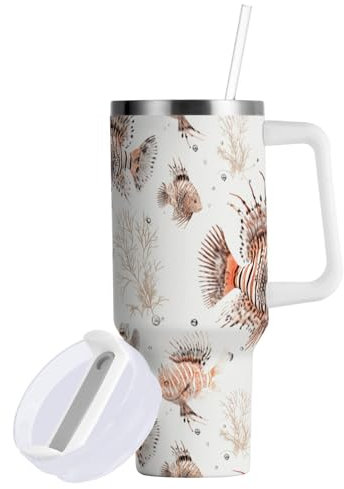 FRODOTGV Aesthetic Lionfish - Vaso aislado al vacío con tapa y popote, botella de agua reutilizable de 30 onzas para niños, taza de oficina para mujeres y hombres