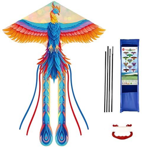 Aquiloni Fenice per Bambini e Adulti, 107x71inch Aquilone a Linea Singola Misura Grande Aquilone Beach Phoenix Kite con Stringa aquilone e 190cm Coda Lunga Regalo di Giocattoli per Aquiloni