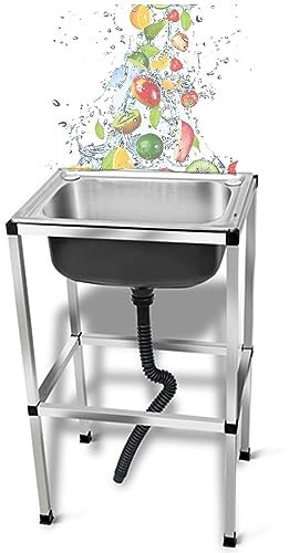 Lavello da cucina portatile in acciaio inossidabile Lavello multiuso Lavello commerciale indipendente Lavabo Lavello da giardino esterno con scolapiatti (dimensioni: 48 x 35 cm)