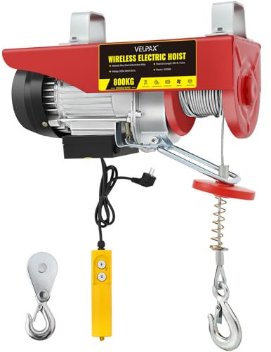 Paranco Elettrico 800 kg, 1450 W, Altezza Sollevamento 12 m, Velocità 10 m/min, Motore in Rame Puro, Paranco Argano Elettrico con Telecomando Cablato, per Garage e Uso Industriale