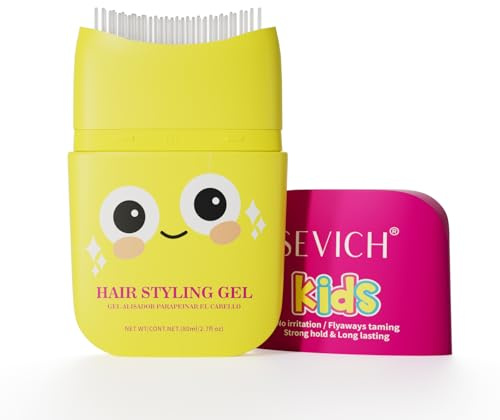 SEVICH Kids Hair Gel for Girls & Boys 80ml - Hair Finishing Stick Styling Gel for Kids, Plant-Based Formula with Comb Design, Frizz Control & Easy Wash (Cartoon Bottle)