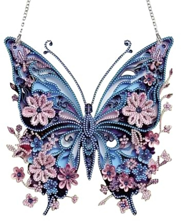 LUMOOM Diamond Painting Pendentif Kit de bricolage pour adultes 5D Diamond Painting Images de fenêtre avec chaîne Papillon suspendu diamant pour fenêtre mur et entrée Décor (D)