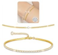 vidonio 2 Stück Armband Damen, Verstellbare Armband Gold Set 14K Vergoldet Charm Armbänder Verstellbar Zirkonia Tennis Armbänder Damen Stapelbare Diamant Armkette Schmuck Geschenk für Mädchen Frauen