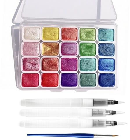 ZaoGoin Wasserfarben, 20 Farben Metallic Aquarellfarben Set, Glitzer Wasserfarben Kinder, Aquarellfarben Metallic, Mini Aquarellfarben Sets, Für Kinder, Anfänger Und Kunstliebhaber