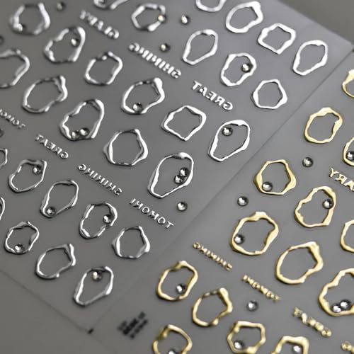 Silber-Gold-Nagelkunst-Aufkleber, 5D-geprägt, selbstklebende Nagelaufkleber für Nagelkunst, silber-goldene Unregelmäßigkeiten, Nagelaufkleber für Frauen, goldenes Nagelkunst-Design für