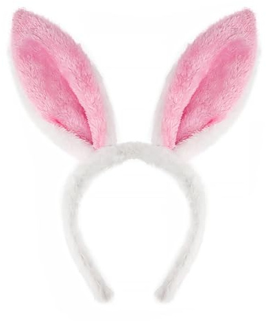 AIWXEEU Hasen Ohren Haarreifen, Weiß Rosa Hasenohren Haarreif Plüsch, Niedliches Plüsch Kaninchen Ohren Stirnband, für Ostern Party Bunny Kostüm Geburtstag Cosplay Karneval