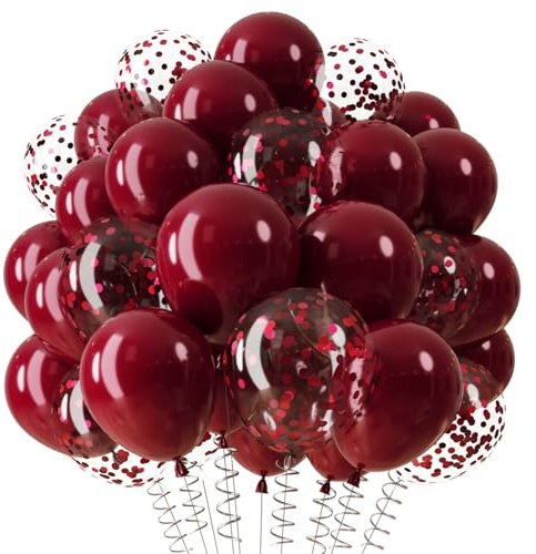QIFU Luftballons Weinrot, 36 Stück Weinrote Luftballon Geburtstag Weinrot | 12 Zoll Weinrot Geburtstag Ballons Konfetti für Rote Luftballons Hochzeit Mädchen Geburtstagsdeko Rot Valentinstag Verlobung