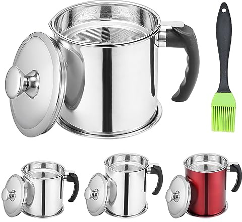 Havia 13l 44oz bacon grease container with strainer practical oil storage for kitchen dishwasher safe cylindrical jug and lid 1 count